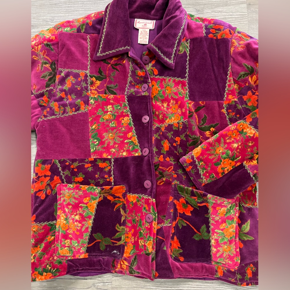 April Cornell Patchwork Velvet Jacket Small Rever… - image 7